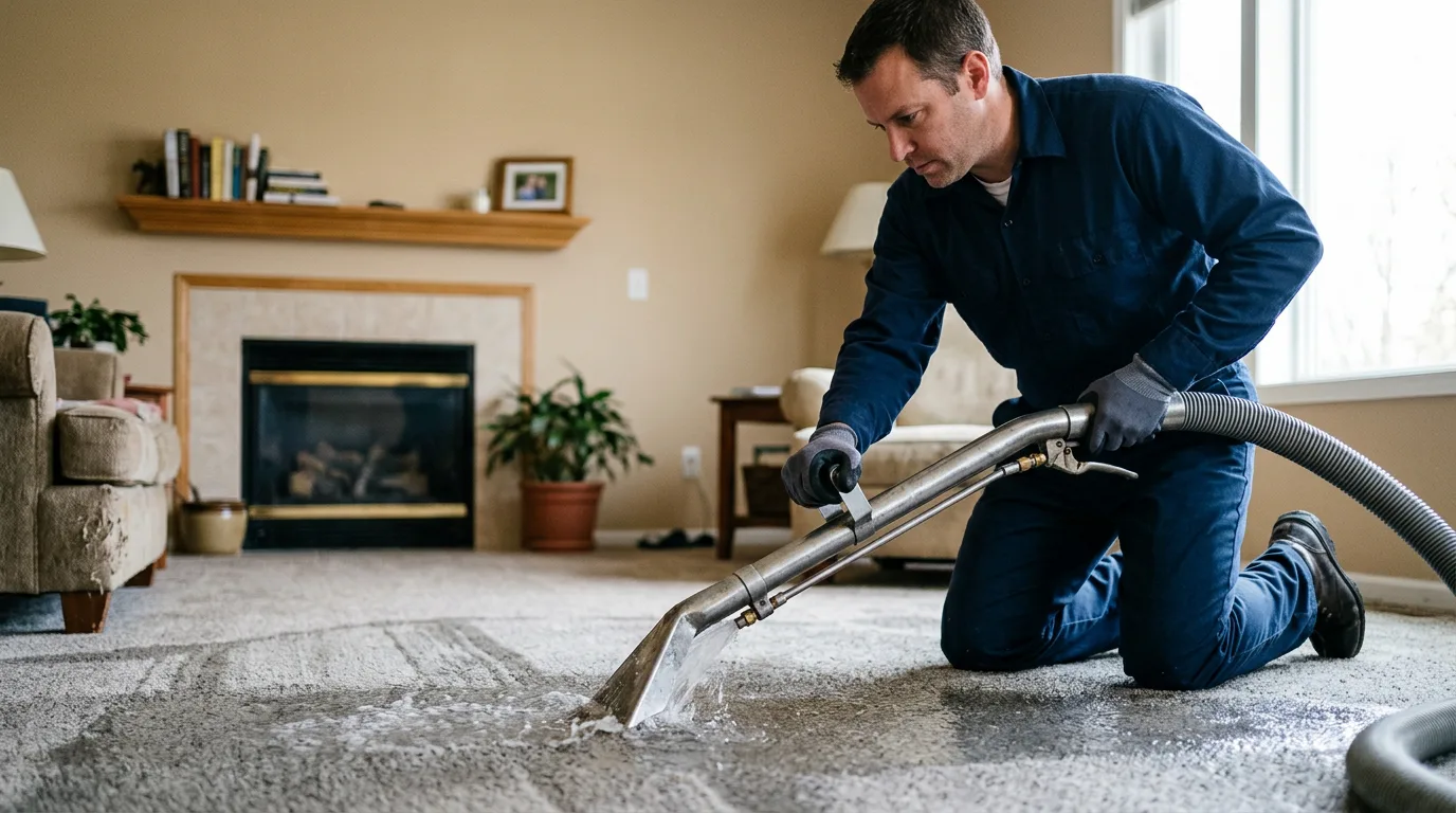 Water damage restoration technician working near Leon, IA